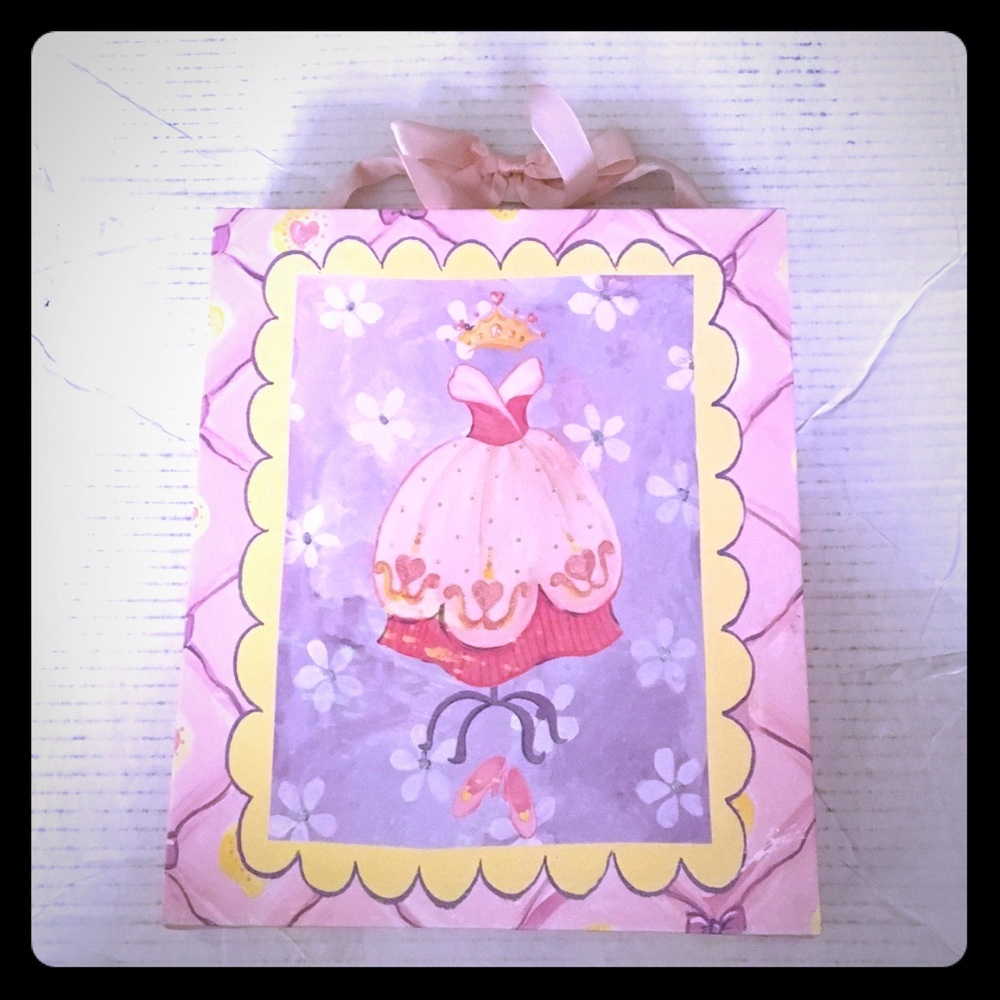 Canvas painting of princess dress, crown and shoes